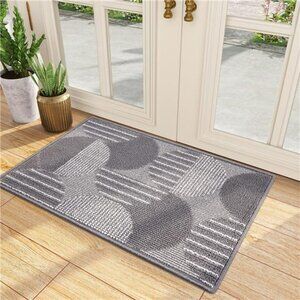Indoor Door Mat, Non-Slip Geometric Doormat, Front Door Rug Grey, 20'' x 32''